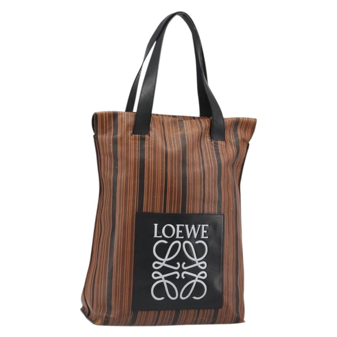 LOEWE Brown Leather Tote Bag Silver Tone Made in Spain: LOEWE Brown Leather Tote Bag Silver Tone Made in Spain Authentic LOEWE tote bag in brown leather with silver-tone accents, made in Spain. This women's tote is offered without the original box or dust 