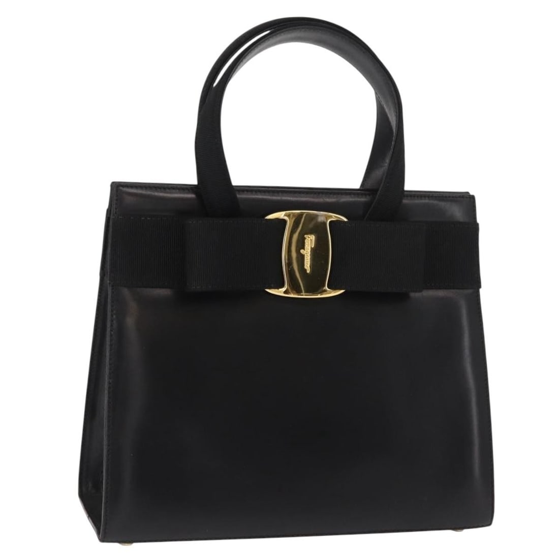 Salvatore Ferragamo Vala Black Gold Leather Hand Bag Auth BA214178: Salvatore Ferragamo Vala Black Gold Leather Hand Bag Auth BA214178 Introducing the Salvatore Ferragamo Vala Hand Bag, a sophisticated accessory crafted from high-quality leather. This stylish handbag 