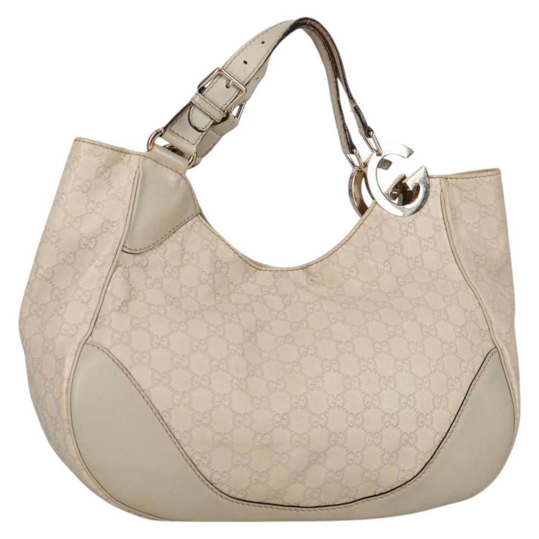 Gucci 203504 Guccissima GG Canvas Leather Shoulder Bag Gold White: Gucci 203504 Guccissima GG Canvas Leather Shoulder Bag Gold White Gucci shoulder bag in gold and white GG canvas with leather trim. This women's bag is made in Italy and features a shoulder strap. It 