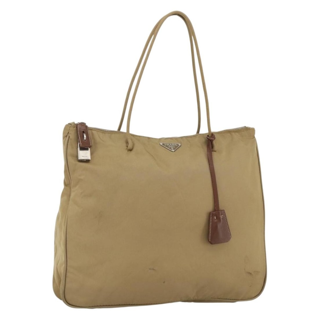 PRADA Beige Silver Nylon Tote Bag with Padlock and Keys (1 of 18)