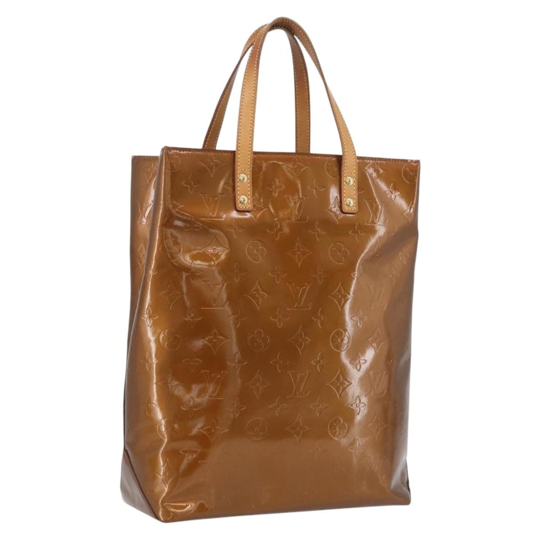 Louis Vuitton Reade MM Bronze Patent Leather Monogram Tote Bag M91143: Louis Vuitton Reade MM Bronze Patent Leather Monogram Tote Bag M91143 This Louis Vuitton Monogram Vernis Reade MM Hand Bag features a bronze patent leather exterior, offering a stylish and glossy fini