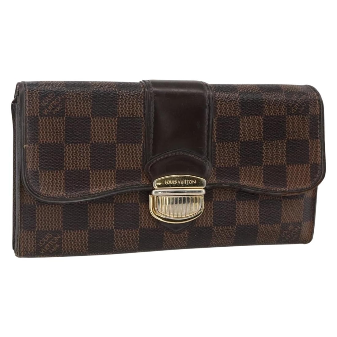 Damier Ebene Sistina Long Wallet by Louis Vuitton N61747: Damier Ebene Sistina Long Wallet by Louis Vuitton N61747 This Louis Vuitton Damier Ebene Portefeuille Sistina Long Wallet features the signature Damier Ebene canvas in a brown colorway. Designed for w