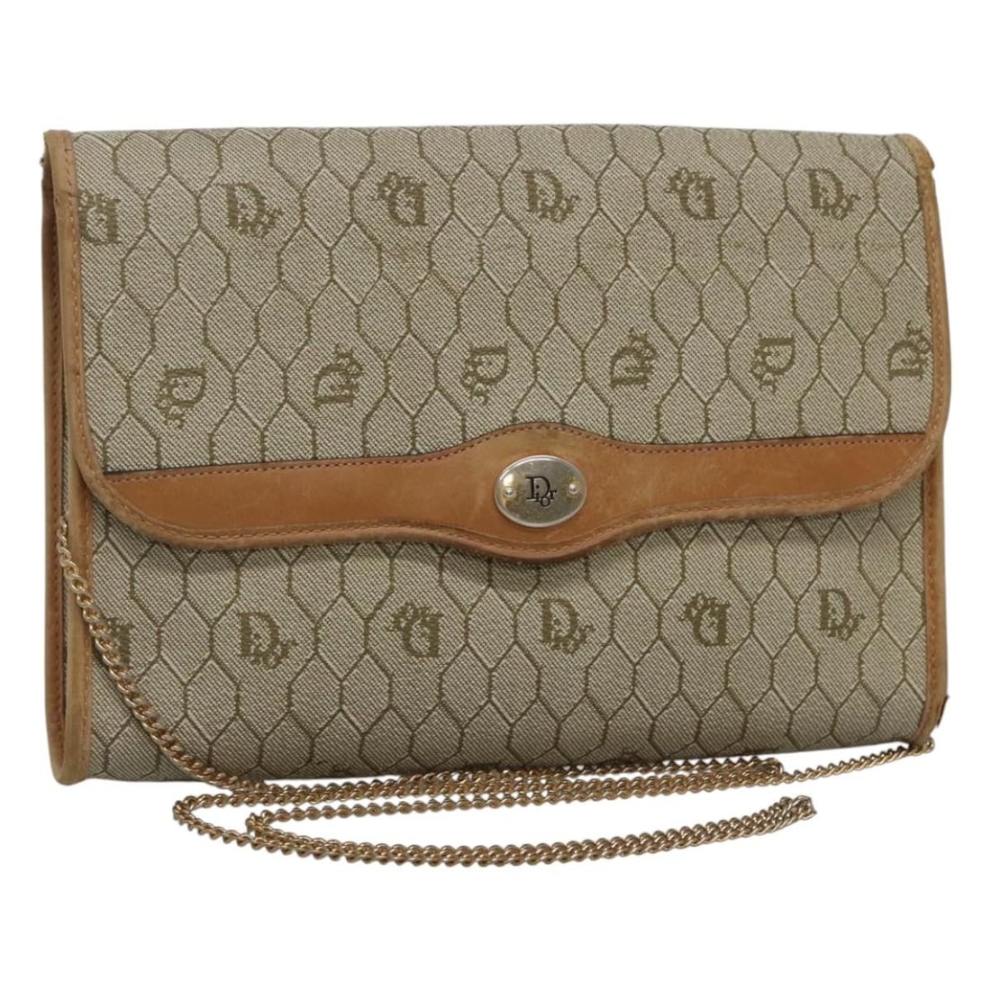 Christian Dior Beige Honeycomb Canvas Chain Shoulder Bag PVC Leather France: Christian Dior Beige Honeycomb Canvas Chain Shoulder Bag PVC Leather France This Christian Dior shoulder bag features the iconic honeycomb canvas combined with beige PVC leather accents. Designed for 