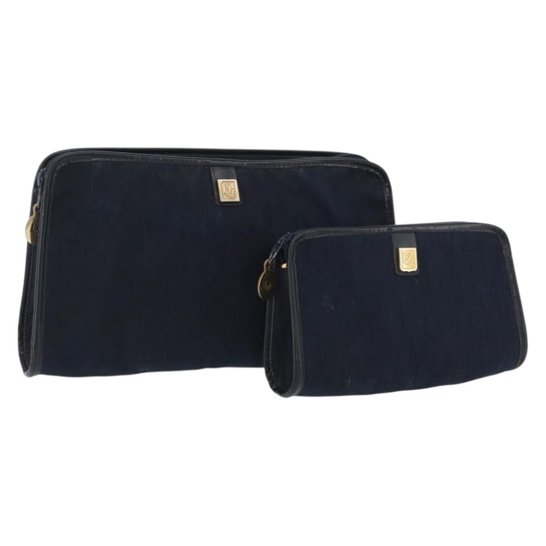 Set of 2 Dior Trotter Canvas Navy Gold Clutch Bags France: Set of 2 Dior Trotter Canvas Navy Gold Clutch Bags France This is a Christian Dior Trotter Canvas Clutch Bag two-piece set in navy and gold tones. Made in France, these women's clutch bags feature the