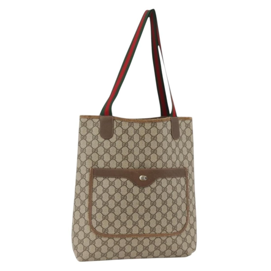 Gucci GG Supreme Beige Tote Web Sherry Line PVC Leather 39 02 003: Gucci GG Supreme Beige Tote Web Sherry Line PVC Leather 39 02 003 This is a Gucci GG Supreme Web Sherry Line tote bag crafted from beige PVC leather and GG canvas. The bag features dual top handles wi