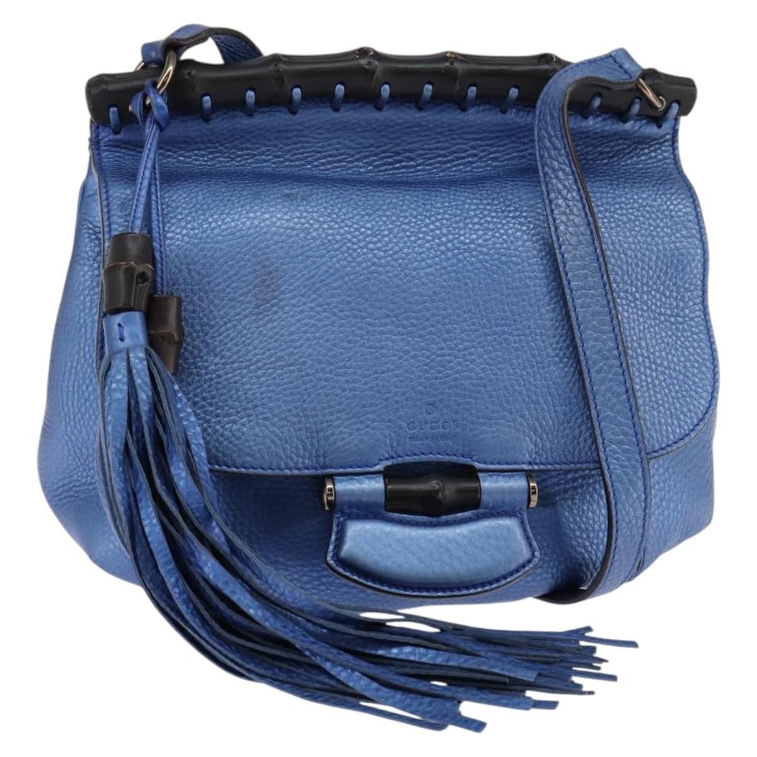 GUCCI Blue Leather Bamboo Shoulder Bag 0525040 347101 Auth: GUCCI Blue Leather Bamboo Shoulder Bag 0525040 347101 Auth Elevate your style with this authentic GUCCI Bamboo Shoulder Bag, crafted in Italy from premium leather in a striking blue hue. This shoulder