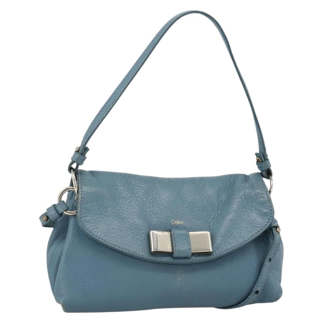 Chloe Lily Leather 2way Shoulder Bag in Light Blue with Silver Strap: Chloe Lily Leather 2way Shoulder Bag in Light Blue with Silver Strap Chloe Lily 2-way shoulder bag in light blue leather with silver-tone accents. Made in Romania, this women's bag includes a shoulder