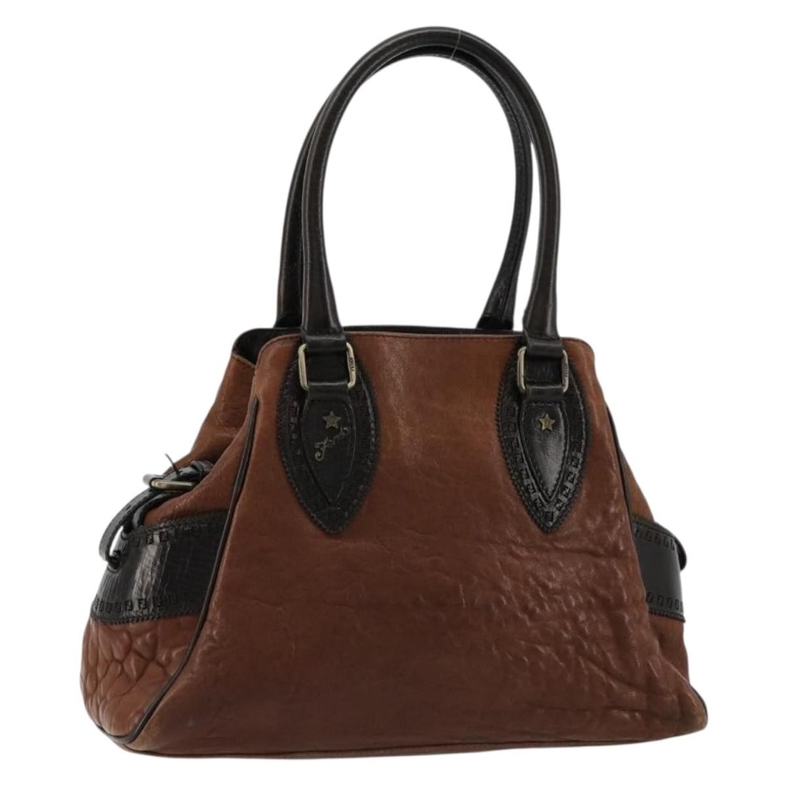 FENDI Enitco Brown Leather Hand Bag Gold Tone Italy: FENDI Enitco Brown Leather Hand Bag Gold Tone Italy Fendi leather hand bag in brown and gold, made in Italy. This women's handbag features a handle drop of approximately 16 cm and measures approximate