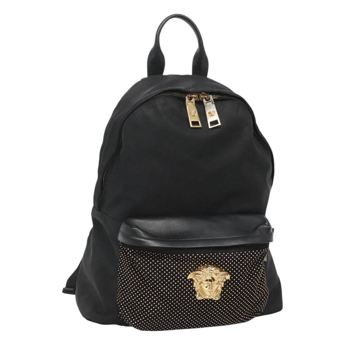 Versace Medusa Nylon Shoulder Bag Black Gold Italy: Versace Medusa Nylon Shoulder Bag Black Gold Italy Versace Medusa shoulder bag in black and gold, made from nylon with leather details. It is made in Italy and measures approximately W32 cm x H40 cm x