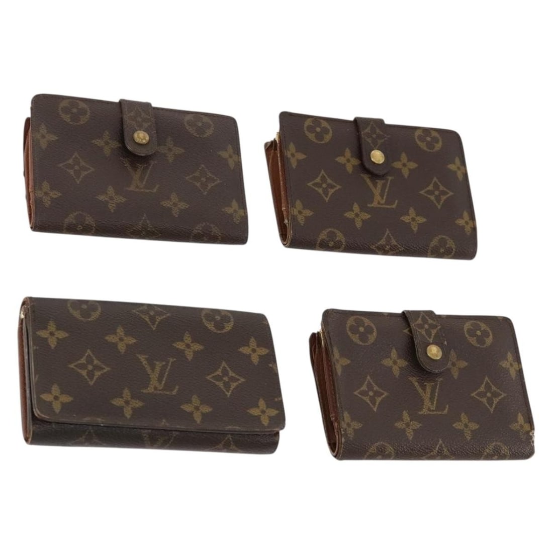 Set of 4 Louis Vuitton Monogram Canvas Wallets for Women: Set of 4 Louis Vuitton Monogram Canvas Wallets for Women This is a set of four Louis Vuitton monogram wallets crafted from classic Monogram Canvas. Designed for women, each wallet features a recogniza
