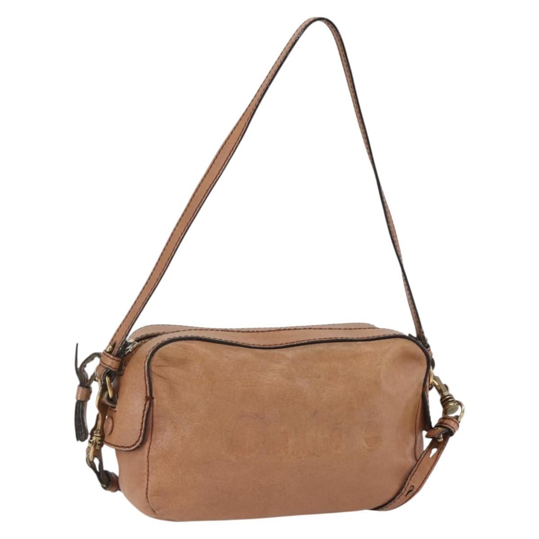 Chloe Brown Leather Shoulder Bag Gold Trim: Chloe Brown Leather Shoulder Bag Gold Trim This Chloe shoulder bag is crafted from brown and gold leather and features a compact, structured silhouette. Designed for women, it is made in Bulgaria and