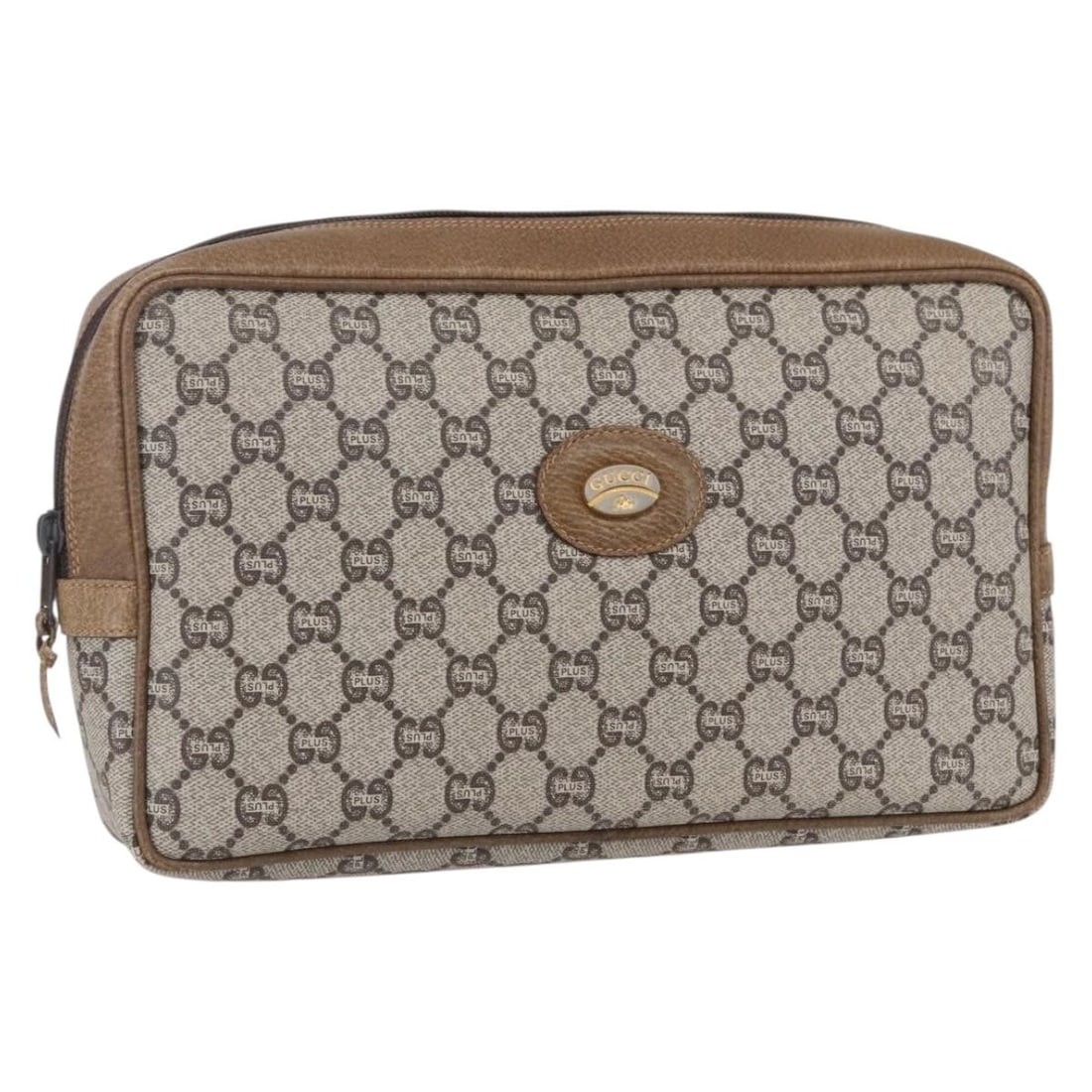 GUCCI GG Plus Supreme Beige Gold PVC Clutch Bag Italy Authentic: GUCCI GG Plus Supreme Beige Gold PVC Clutch Bag Italy Authentic This GUCCI GG Plus Supreme Clutch Bag is a stylish accessory that exemplifies luxury craftsmanship. Made in Italy, this clutch features 
