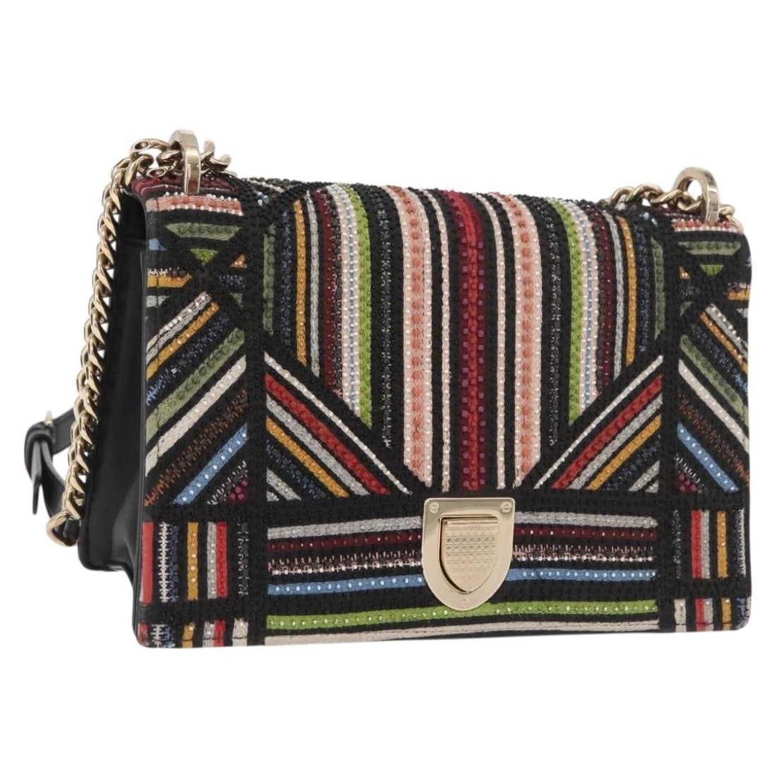 Christian Dior beaded shoulder bag multicolor with gold tone chain: Christian Dior beaded shoulder bag multicolor with gold tone chain Christian Dior chain shoulder bag in multicolor and gold with a bead exterior. It is a shoulder bag and includes a dust bag. The item
