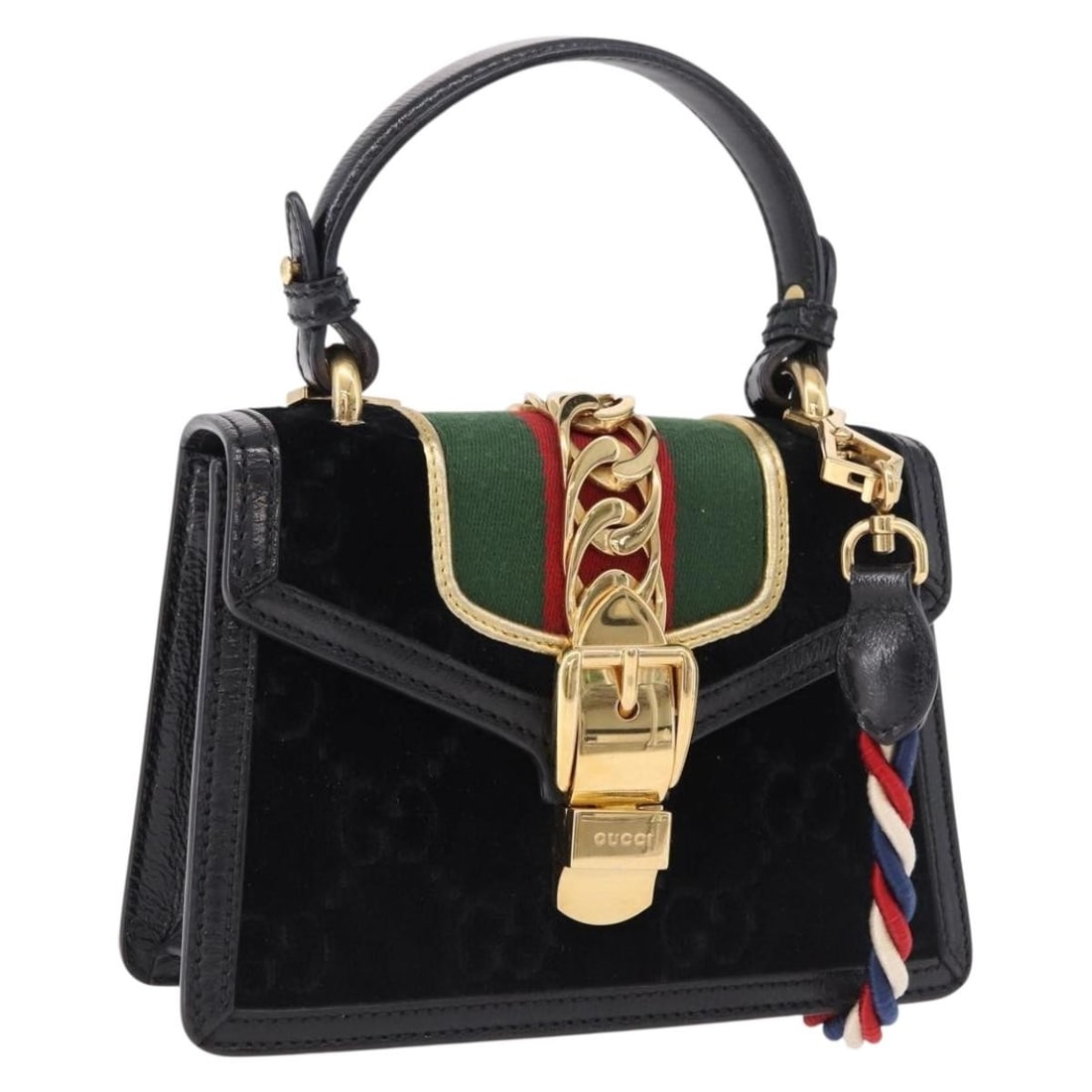 Gucci 470270 2way Hand Bag GG Canvas Black with Web Stripe Strap: Gucci 470270 2way Hand Bag GG Canvas Black with Web Stripe Strap Gucci GG Canvas Web Sherry Line handbag in black and gold, made in Italy. This women's 2-way bag is crafted from canvas/GG canvas and c