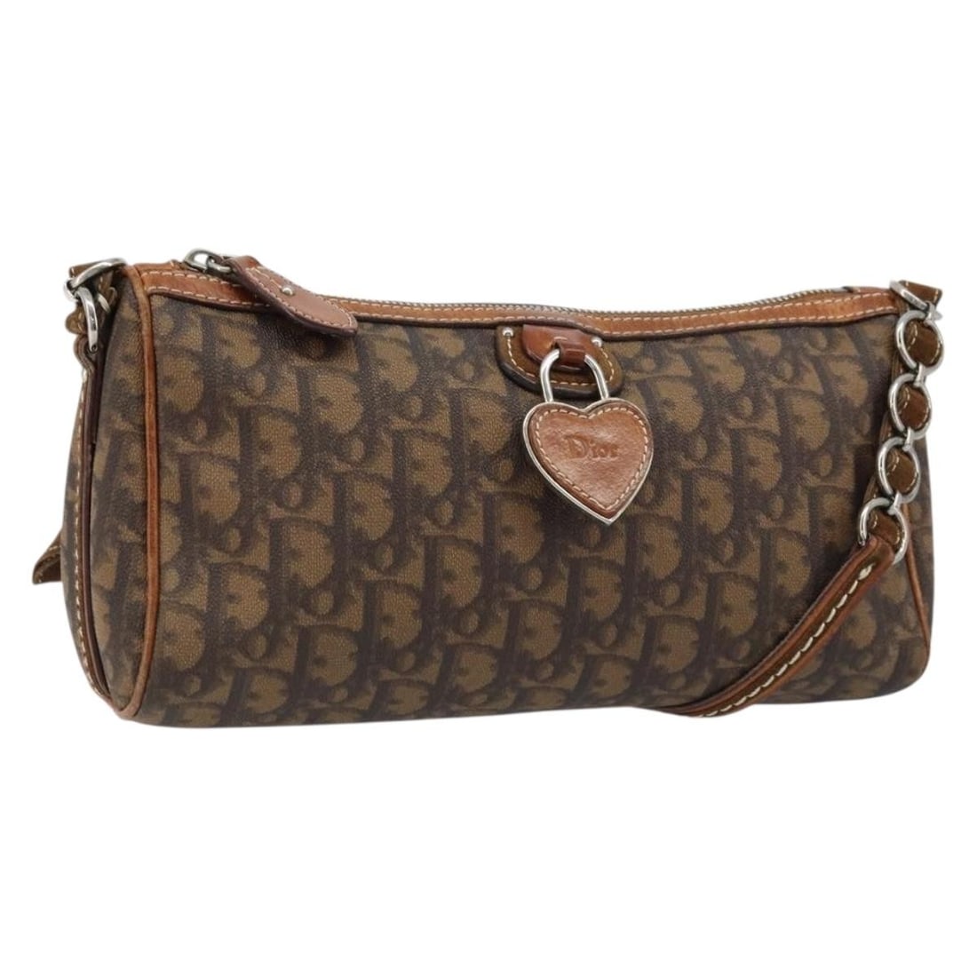 Christian Dior Trotter Canvas Brown Silver Shoulder Bag Auth: Christian Dior Trotter Canvas Brown Silver Shoulder Bag Auth This Christian Dior Trotter Canvas Romantic Chain Shoulder Bag features a brown and silver PVC leather exterior with the signature Trotter 