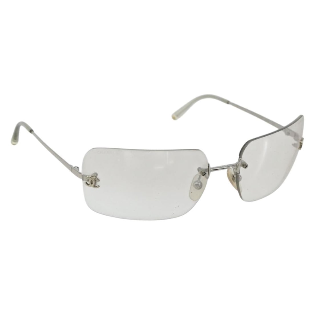 CHANEL Coco Mark Silver Metal Sunglasses with Case Dust Bags: CHANEL Coco Mark Silver Metal Sunglasses with Case Dust Bags CHANEL Coco Mark sunglasses in silver-tone metal with CC detailing. Made in Italy, this women's pair includes two dust bags and a sunglass 
