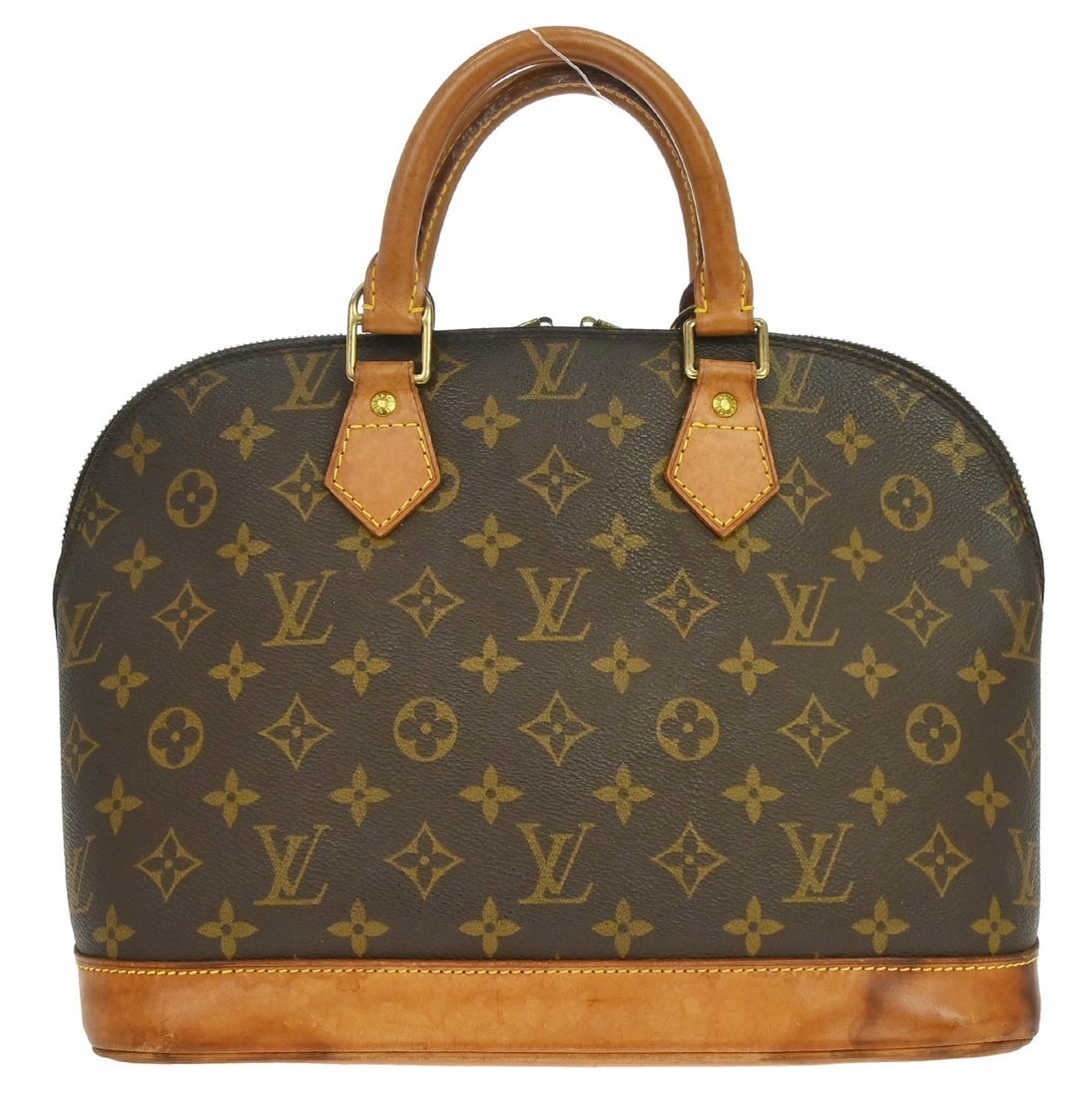 Louis Vuitton Alma Monogram Canvas Handbag M51130 Brown: Louis Vuitton Alma Monogram Canvas Handbag M51130 Brown Vintage Louis Vuitton Alma handbag in Monogram canvas with leather trim and double handles. This medium handbag features a zip closure, brown li