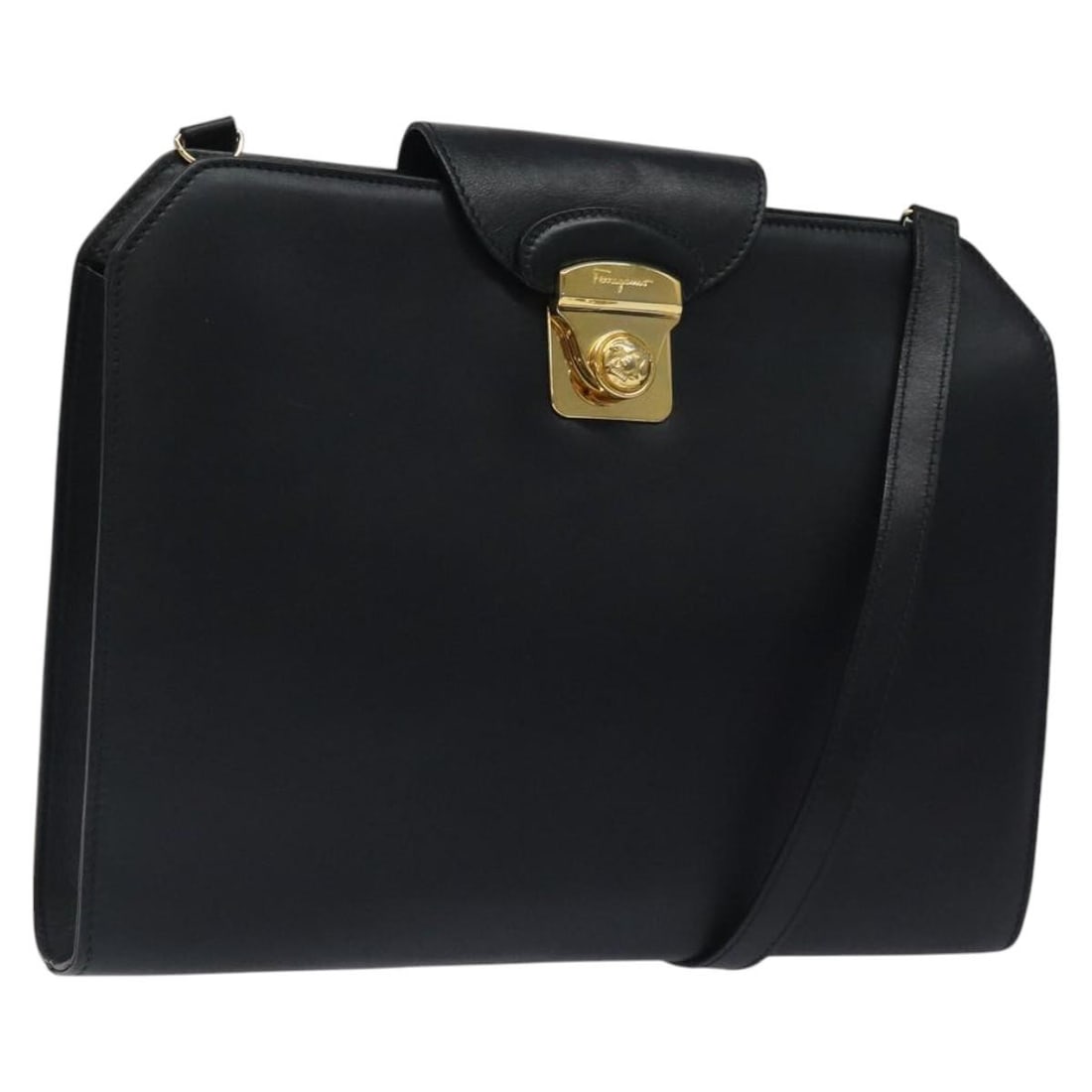 Salvatore Ferragamo Black Leather Shoulder Bag Gold Tone Hardware: Salvatore Ferragamo Black Leather Shoulder Bag Gold Tone Hardware Salvatore Ferragamo shoulder bag in black leather with gold-tone accents. Made in Italy, this women's bag has a slim profile and a sho