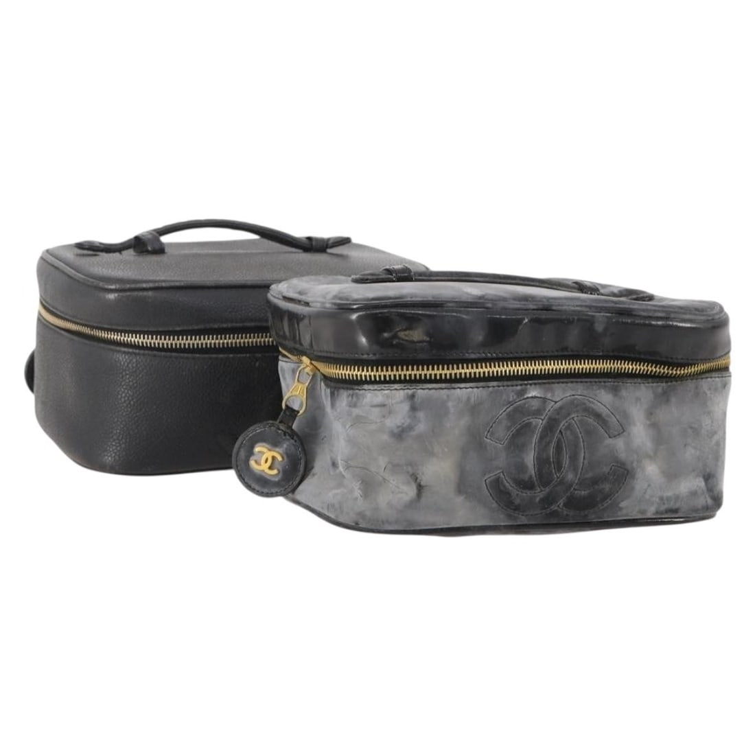 2 Piece Black Leather Vanity Pouch Set CHANEL CC (1 of 15)