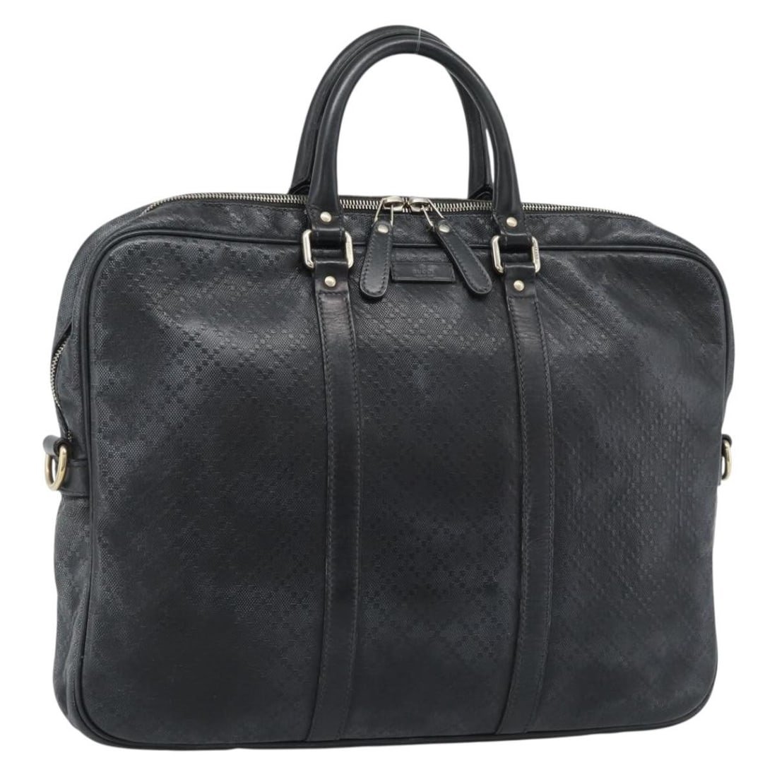Gucci 208463 Diamante leather briefcase black with gold tone hardware: Gucci 208463 Diamante leather briefcase black with gold tone hardware A Gucci Diamante business bag in black and gold leather, made in Italy. The bag measures approximately W40 cm x H31 cm x D5 cm, wi