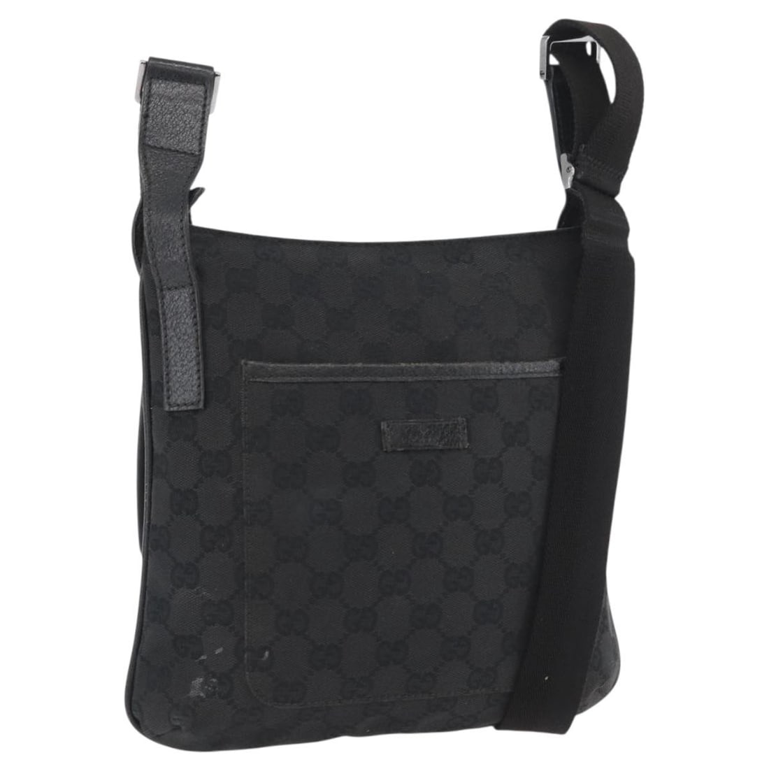 Gucci Black GG Canvas Shoulder Purse with Silver Accents 122793 Italy: Gucci Black GG Canvas Shoulder Purse with Silver Accents 122793 Italy This GUCCI GG Canvas shoulder bag for women features a black and silver exterior crafted from signature GG canvas. The bag include
