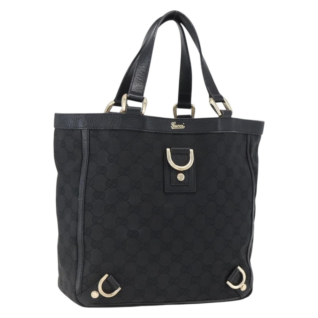Gucci Abbey Black Gold GG Canvas Tote 130739: Gucci Abbey Black Gold GG Canvas Tote 130739 This Gucci Abbey hand bag features the iconic GG canvas in black and gold tones. Designed for women, it offers a stylish and practical option with a spacio