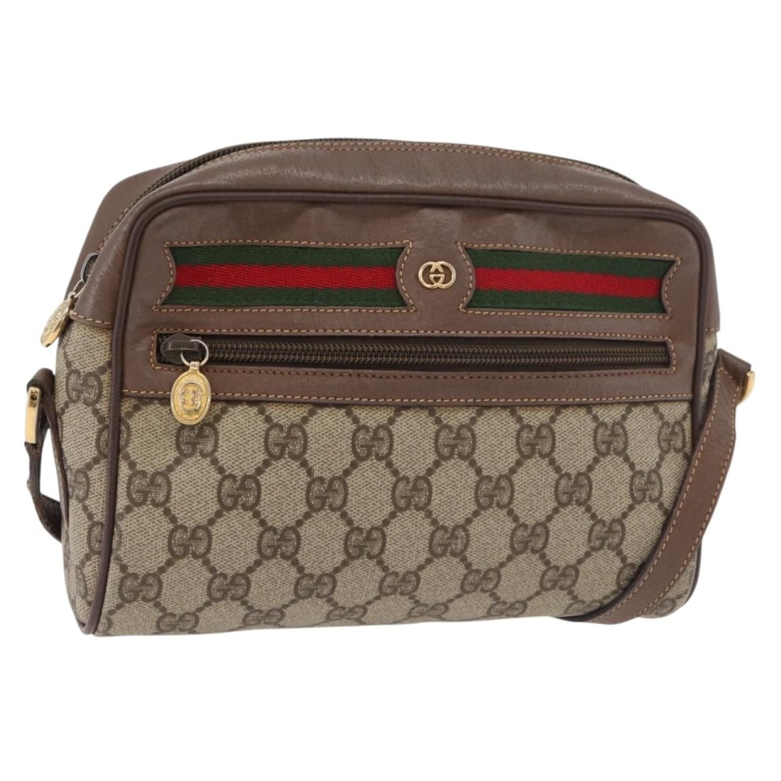 Gucci Sherry Line beige gold shoulder bag PVC leather: Gucci Sherry Line beige gold shoulder bag PVC leather This GUCCI GG Supreme Web Sherry Line shoulder bag features a beige and gold color scheme and is crafted from PVC leather with GG canvas detailing