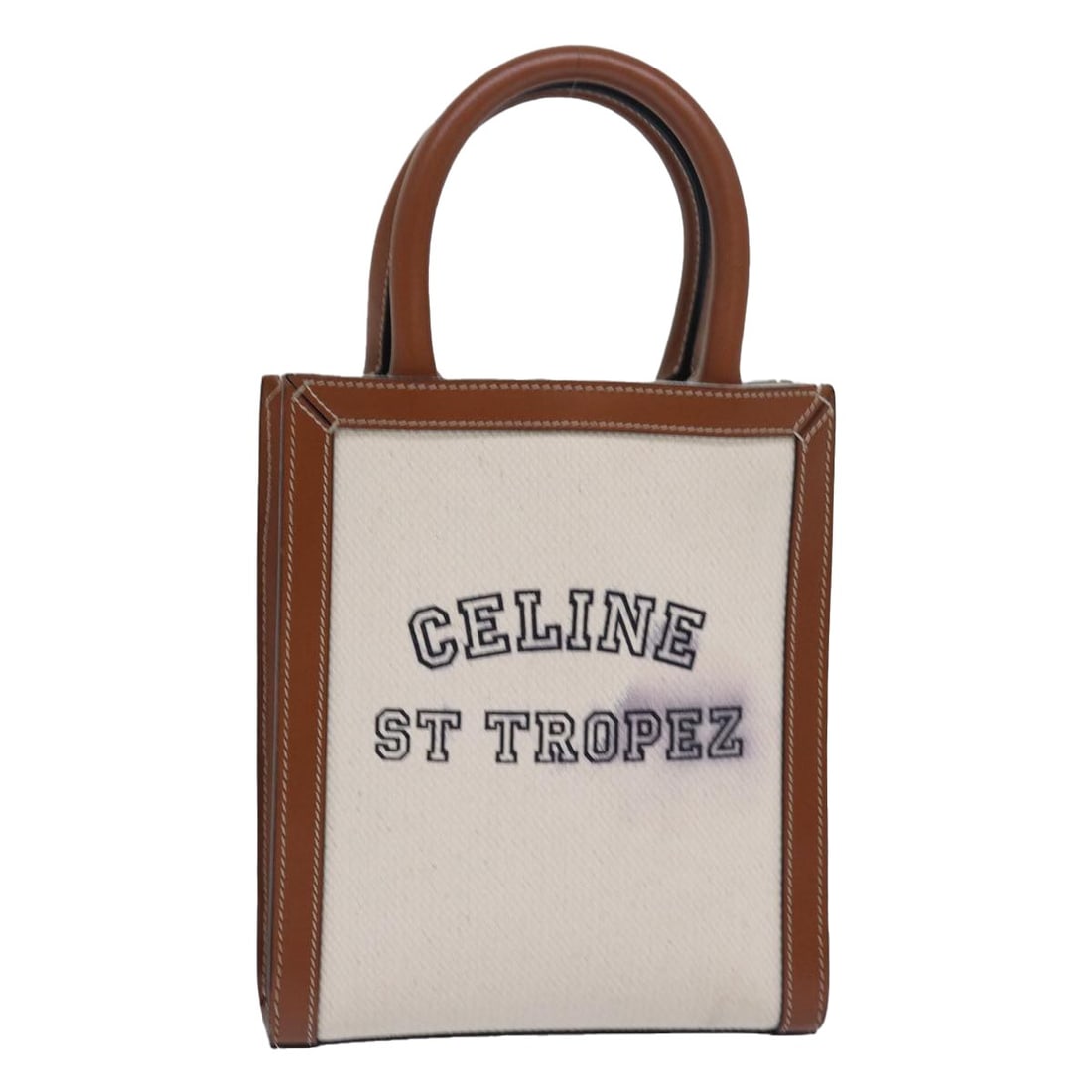 CELINE Mini Vertical Cabas White Canvas Hand Bag Italy: CELINE Mini Vertical Cabas White Canvas Hand Bag Italy A CELINE Mini Vertical Cabas handbag in white canvas with a 2-way style, made in Italy. The bag measures approximately W17 x H20 x D5 cm, with a 