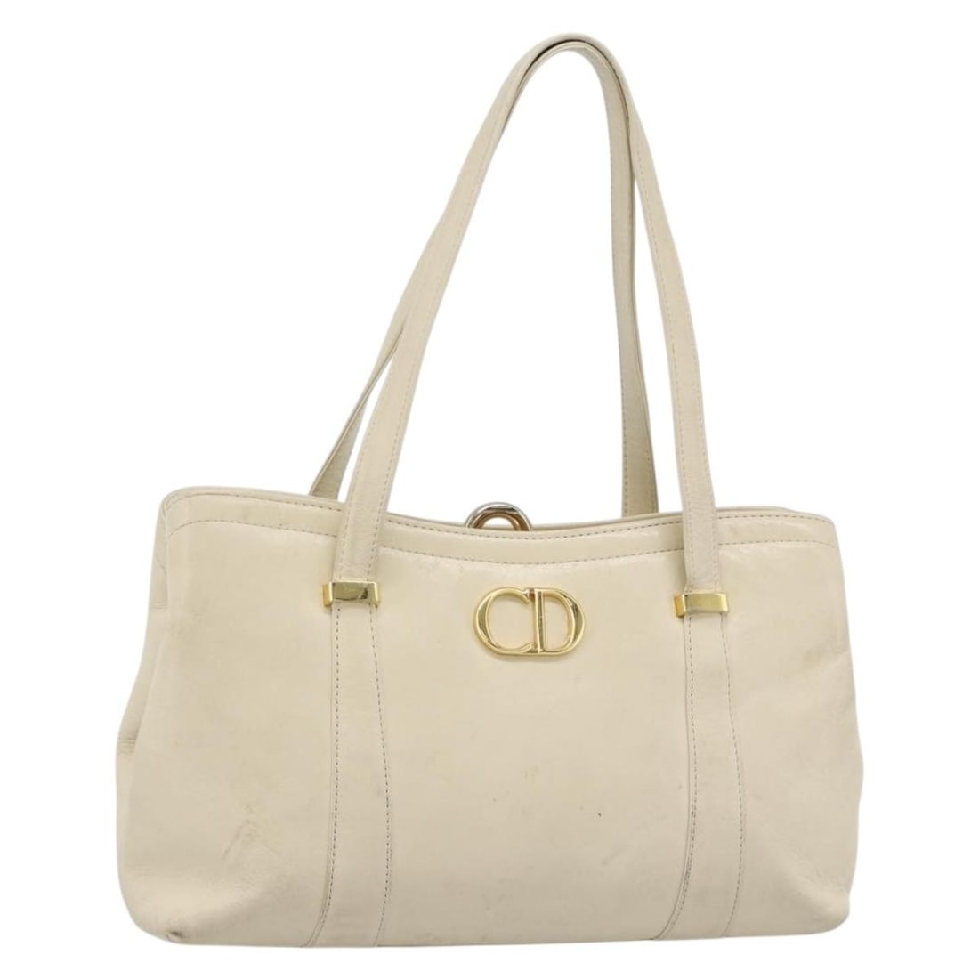 Christian Dior Beige Gold Leather Womens Hand Bag Auth 188329: Christian Dior Beige Gold Leather Womens Hand Bag Auth 188329 A Christian Dior women's handbag in beige and gold leather, made in Japan. The bag measures approximately 26 cm wide, 17 cm high, and 7 cm