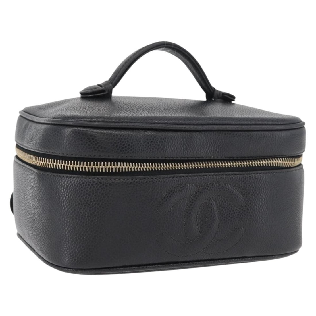 CHANEL Caviar Skin Cosmetic Pouch Black Gold Tone CC (1 of 18)