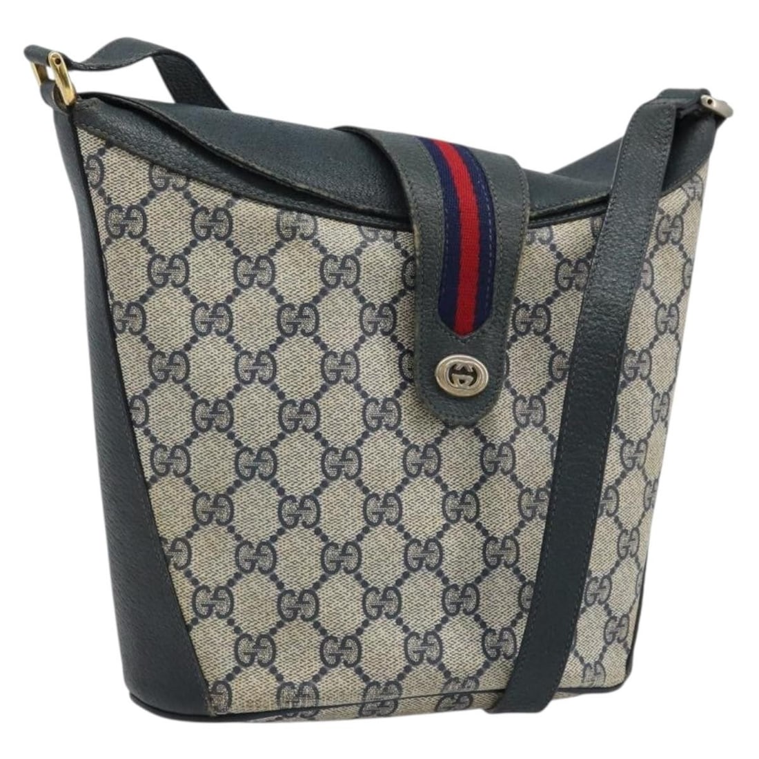 Gucci GG Supreme Navy Sherry Line PVC Leather Shoulder Bag 904 02 081: Gucci GG Supreme Navy Sherry Line PVC Leather Shoulder Bag 904 02 081 This Gucci GG Supreme Sherry Line shoulder bag features navy and gold PVC leather with GG canvas accents. Designed for women, it o