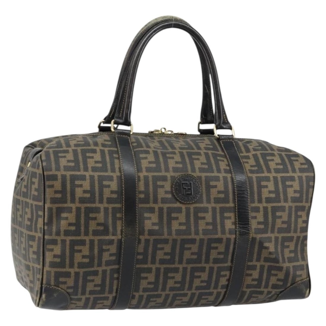 Fendi Zucca Canvas Boston Bag PVC Black Brown Made in Italy: Fendi Zucca Canvas Boston Bag PVC Black Brown Made in Italy This authentic FENDI Zucca Canvas Boston Bag is a stylish accessory crafted in Italy. Made from durable PVC leather and featuring the iconic