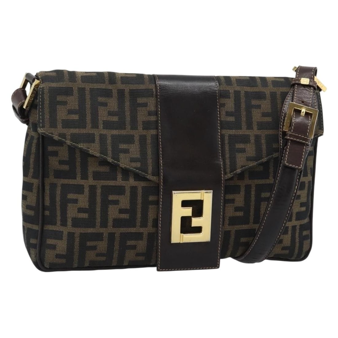 Fendi Zucca Canvas Shoulder Bag Brown Black Made in Italy: Fendi Zucca Canvas Shoulder Bag Brown Black Made in Italy Fendi shoulder bag in brown and black Zucca canvas, made in Italy. The bag features a shoulder strap with an approximate drop of 37-41 cm and 
