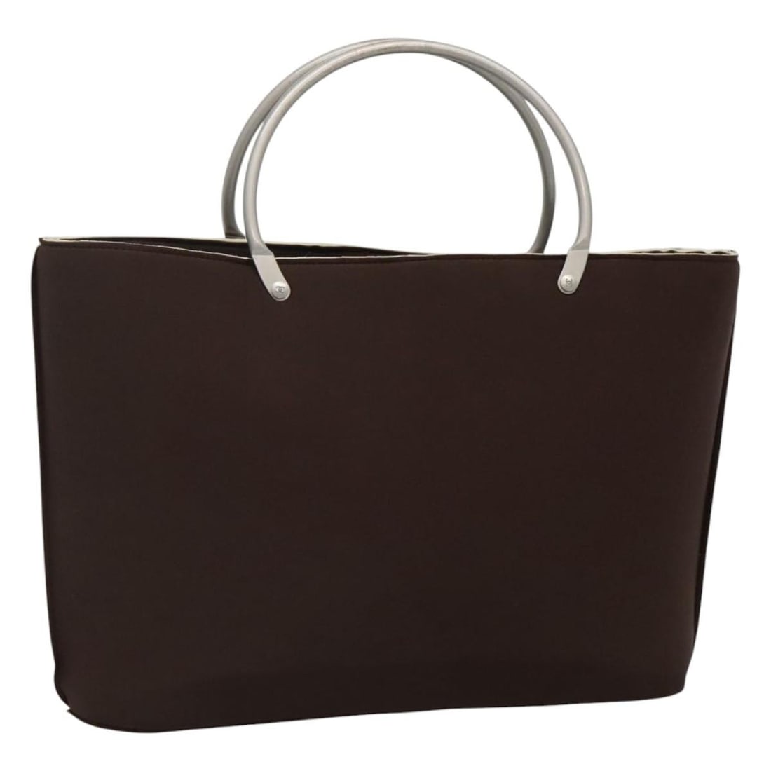 CHANEL Brown Nylon Hand Bag with Guarantee Card: CHANEL Brown Nylon Hand Bag with Guarantee Card Brown nylon handbag with a classic CC design. Made in France, this women's handbag includes a guarantee card. Condition is heavily used, with out of sha