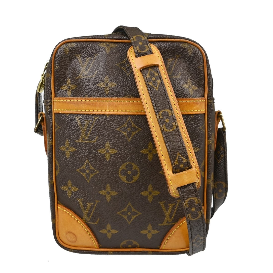 Louis Vuitton Danube Monogram Canvas Crossbody Bag M45266: Louis Vuitton Danube Monogram Canvas Crossbody Bag M45266 Louis Vuitton Danube crossbody shoulder bag in Monogram canvas and leather, made in France. This vintage bag features one outside pocket and o