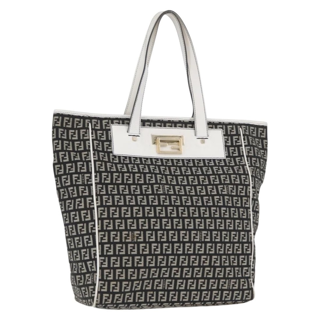 Fendi Zucchino Canvas Black Gray Women's Tote Bag Italy: Fendi Zucchino Canvas Black Gray Women's Tote Bag Italy This FENDI Zucchino Canvas tote bag features a black and gray exterior with the signature Zucchino pattern. Designed for women, it offers a spac