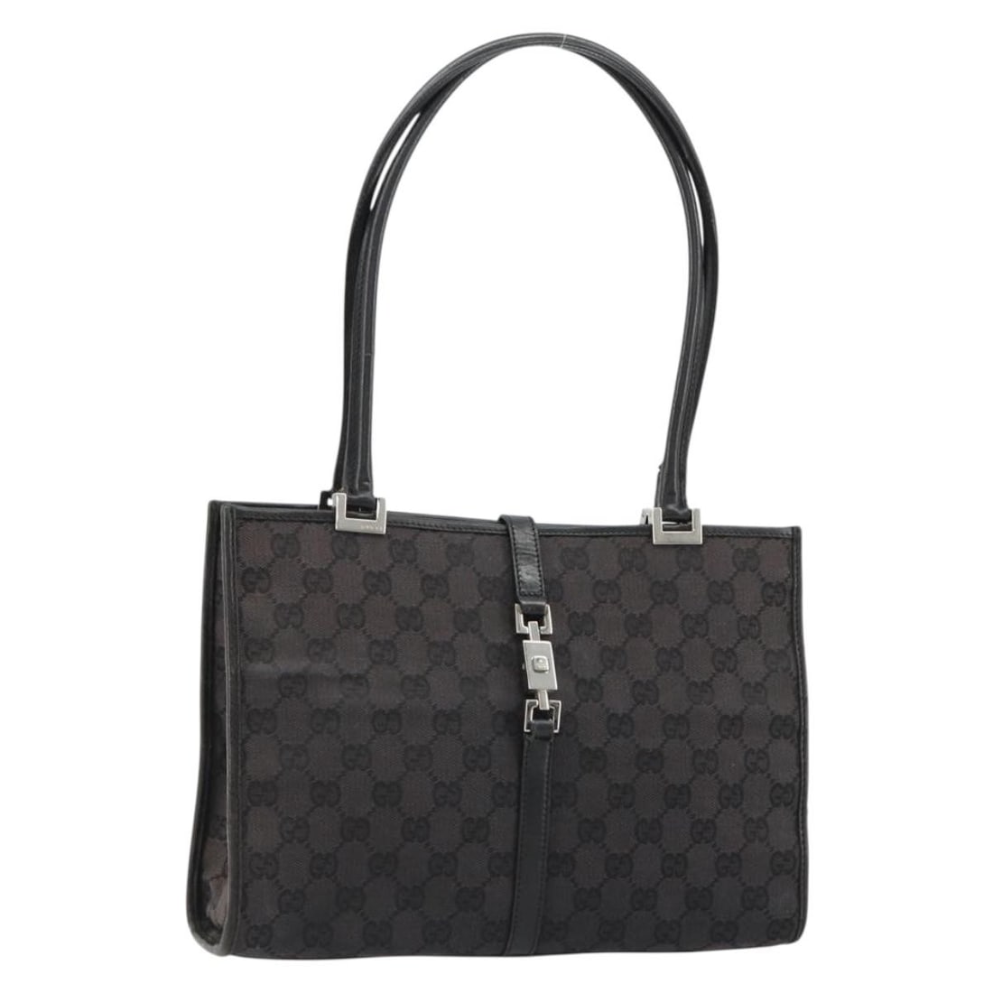 Gucci 002 1073 GG Canvas Tote Black Silver: Gucci 002 1073 GG Canvas Tote Black Silver Black and silver GUCCI GG Canvas Tote Bag made in Italy. This women's tote bag features GG Canvas exterior material, a handle drop of approximately 24 cm, an