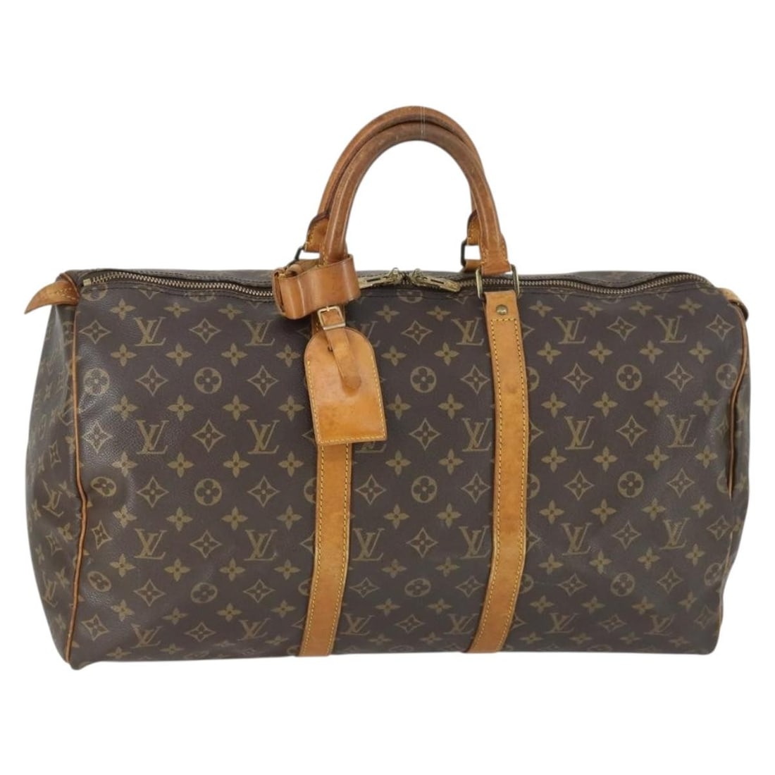 Louis Vuitton M41426 Keepall 50 Monogram Canvas Boston Bag: Louis Vuitton M41426 Keepall 50 Monogram Canvas Boston Bag Louis Vuitton Monogram Keepall 50 Boston Bag in Monogram Canvas, made in France. The bag comes with a name tag and powanie accessory, and fea