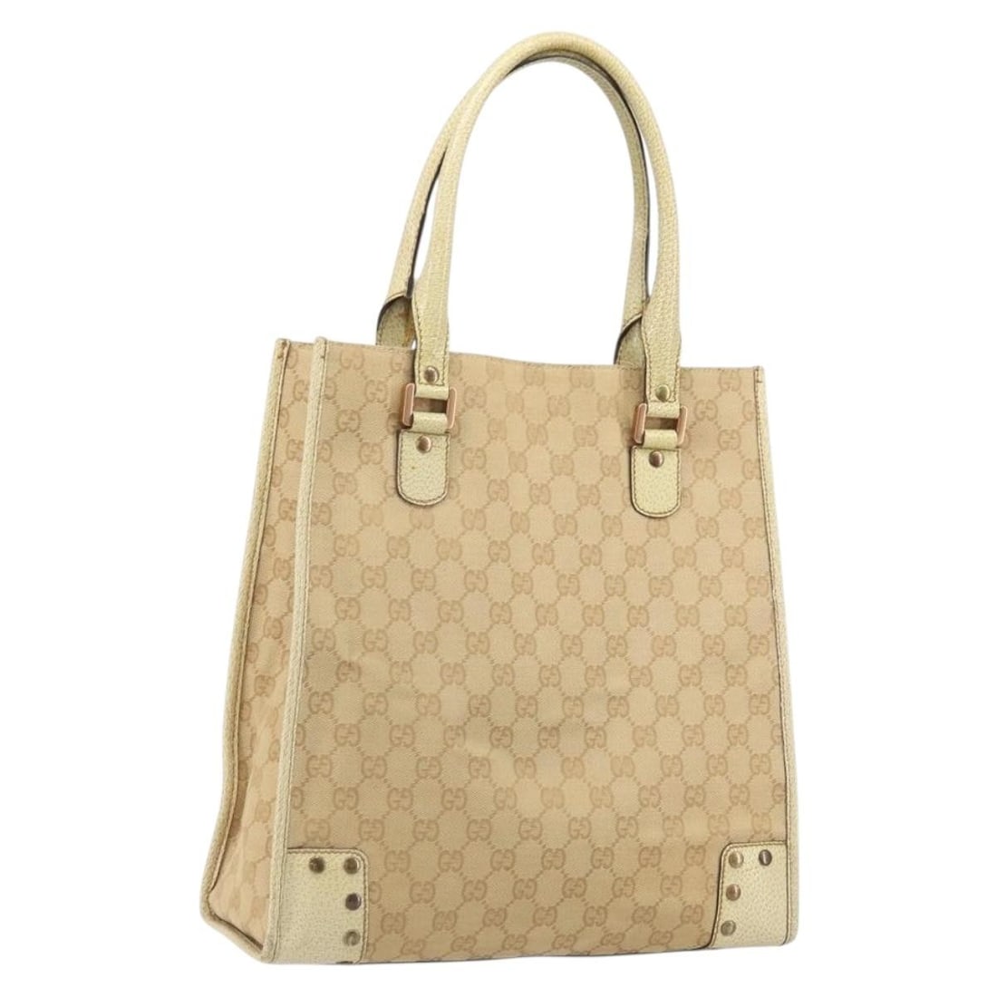 Beige Gold GG Canvas Tote with 124261 Pattern by Gucci: Beige Gold GG Canvas Tote with 124261 Pattern by Gucci This authentic Gucci GG Canvas tote bag features a beige and gold color scheme and is crafted from signature GG canvas. Designed for women, it of
