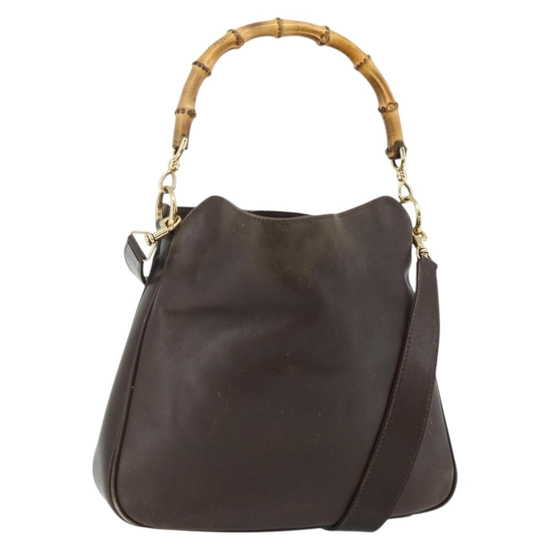 Gucci Bamboo leather shoulder bag brown gold Italy 2way: Gucci Bamboo leather shoulder bag brown gold Italy 2way This GUCCI Bamboo 2-way handbag is crafted from brown and gold leather and features both a top handle and a detachable shoulder strap for versat