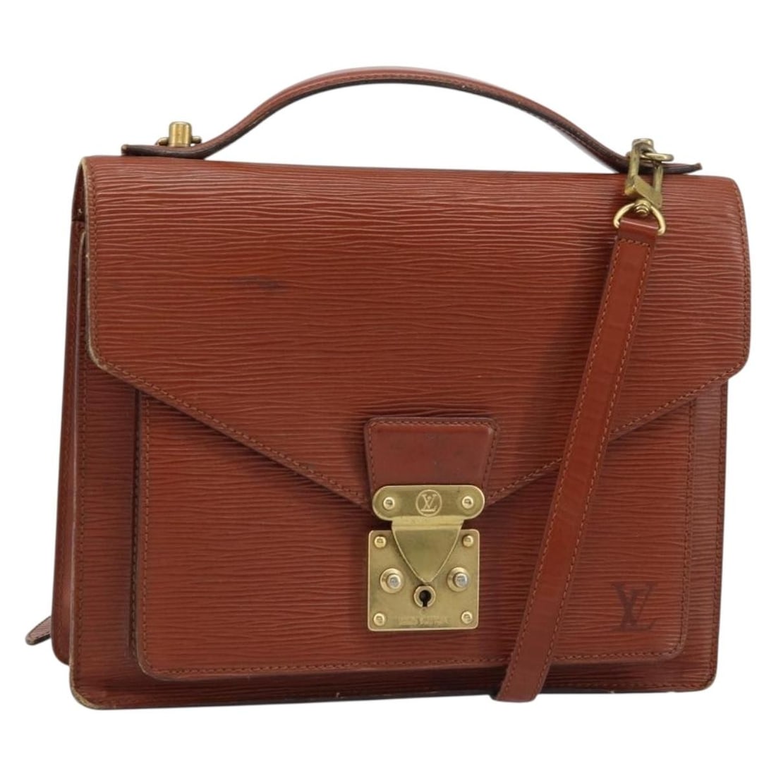 Louis Vuitton Monceau 28 Brown Epi Leather Handbag M52123: Louis Vuitton Monceau 28 Brown Epi Leather Handbag M52123 Louis Vuitton Epi Monceau 28 handbag in brown Epi leather. This women's bag includes a shoulder strap and was made in France. Condition is hea