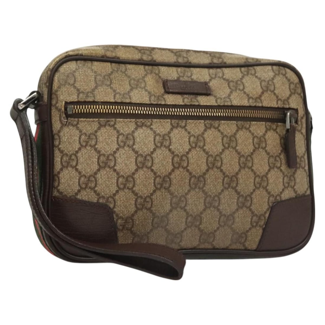 GUCCI 152599 GG Supreme Sherry Web PVC Clutch: GUCCI 152599 GG Supreme Sherry Web PVC Clutch Gucci GG Supreme Web Sherry Line clutch bag in beige and silver PVC leather with GG canvas. This women's clutch is made in Italy and comes as the bag only