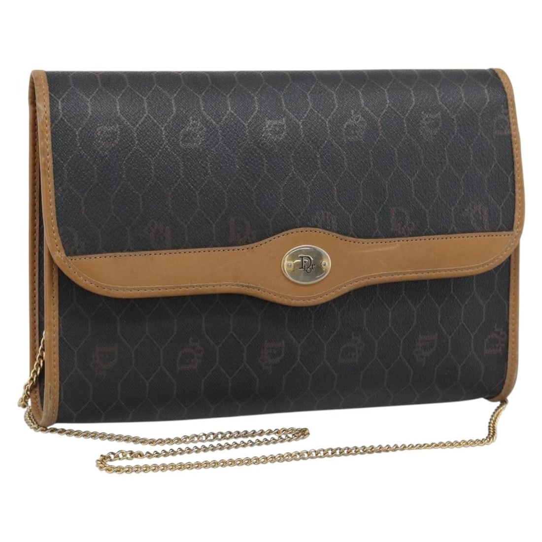 Christian Dior Honeycomb Canvas Shoulder Bag Black Gold Chain Strap: Christian Dior Honeycomb Canvas Shoulder Bag Black Gold Chain Strap Christian Dior shoulder bag in black and gold, made from PVC leather and honeycomb canvas. It measures approximately W24 cm x H16 cm