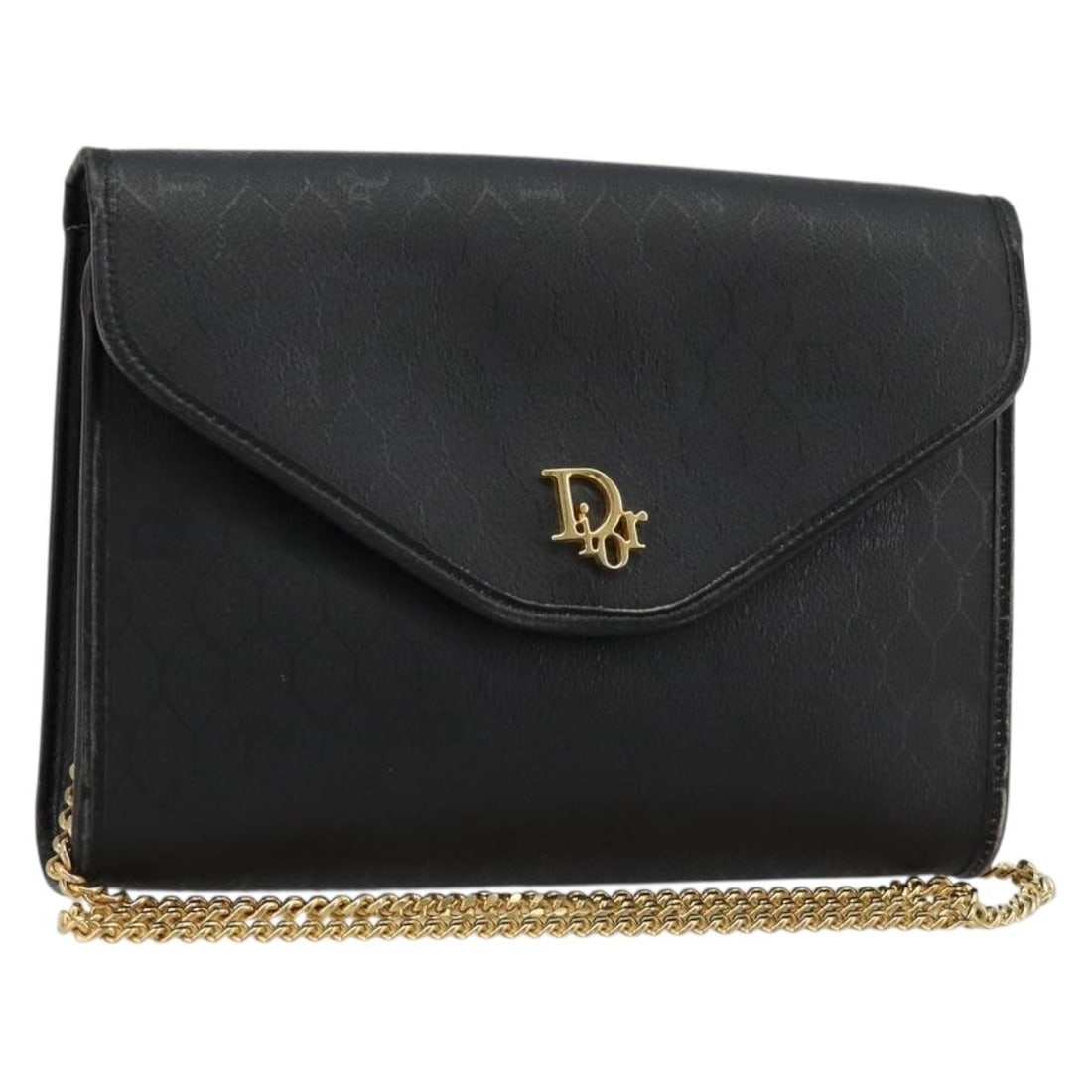 Christian Dior shoulder bag in black honeycomb canvas with chain strap: Christian Dior shoulder bag in black honeycomb canvas with chain strap Christian Dior shoulder bag in black and gold PVC leather and honeycomb canvas, made in France. It features a shoulder strap with