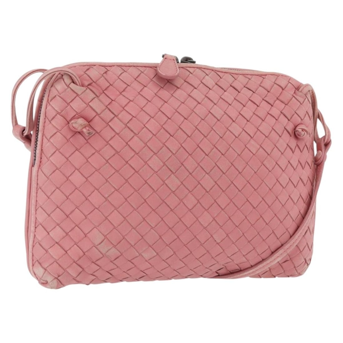 Bottega Veneta Pink Leather Intrecciato Shoulder Bag Model 245354 Italy: Bottega Veneta Pink Leather Intrecciato Shoulder Bag Model 245354 Italy This Bottega Veneta Intrecciato shoulder bag is crafted from pink leather and features a classic woven design. Designed for wome