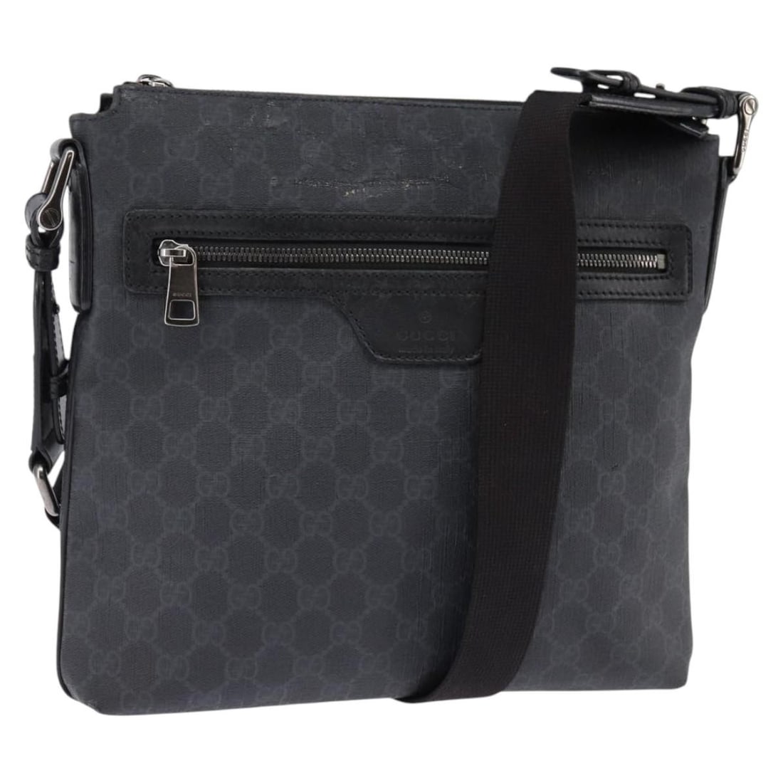 Gucci 322279 GG Supreme PVC Leather Shoulder Bag Black Silver: Gucci 322279 GG Supreme PVC Leather Shoulder Bag Black Silver GUCCI shoulder bag in black and silver, made in Italy from PVC leather and GG canvas. It features a shoulder bag style with an approximate