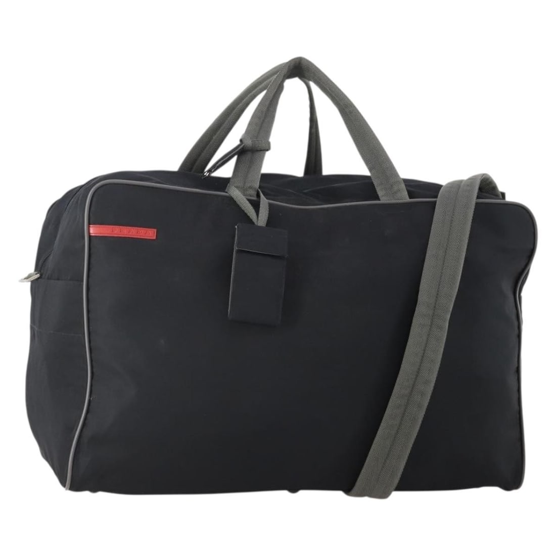 Prada Black Nylon Sports Boston Bag with Shoulder Strap and Accessories: Prada Black Nylon Sports Boston Bag with Shoulder Strap and Accessories This PRADA Sports Boston Bag features a black and silver nylon exterior and offers versatile carrying options with both handles 