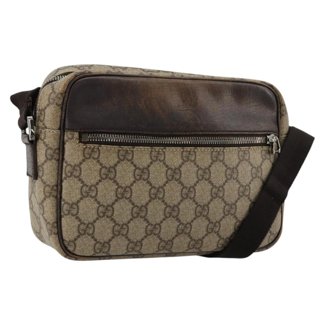 Gucci 114291 Beige Silver PVC Leather Shoulder Bag: Gucci 114291 Beige Silver PVC Leather Shoulder Bag This GUCCI GG Supreme shoulder bag features beige and silver PVC leather with GG canvas accents. Designed for women, it offers a compact silhouette w