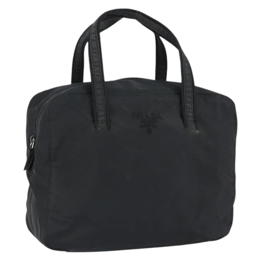 Prada Nylon Black Silver Women Handbag Italy: Prada Nylon Black Silver Women Handbag Italy This PRADA women's handbag is crafted from black nylon with silver-tone accents. Made in Italy, it features a top handle design with a handle drop of appro