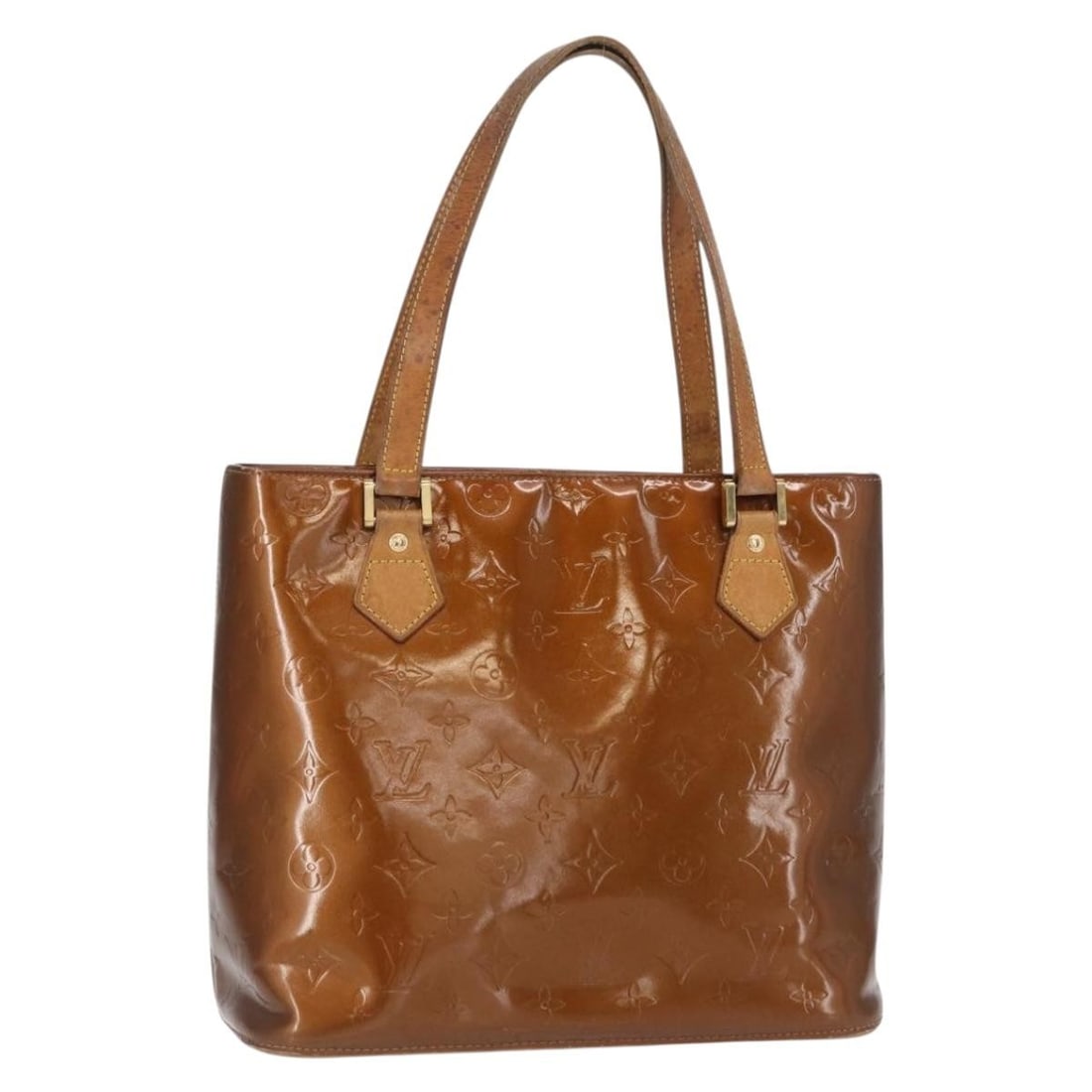 LOUIS VUITTON Monogram Vernis Houston Hand Bag Bronze M91122 Auth: LOUIS VUITTON Monogram Vernis Houston Hand Bag Bronze M91122 Auth This LOUIS VUITTON Monogram Vernis Houston Hand Bag showcases a stunning bronze patent leather exterior, exemplifying luxury and style
